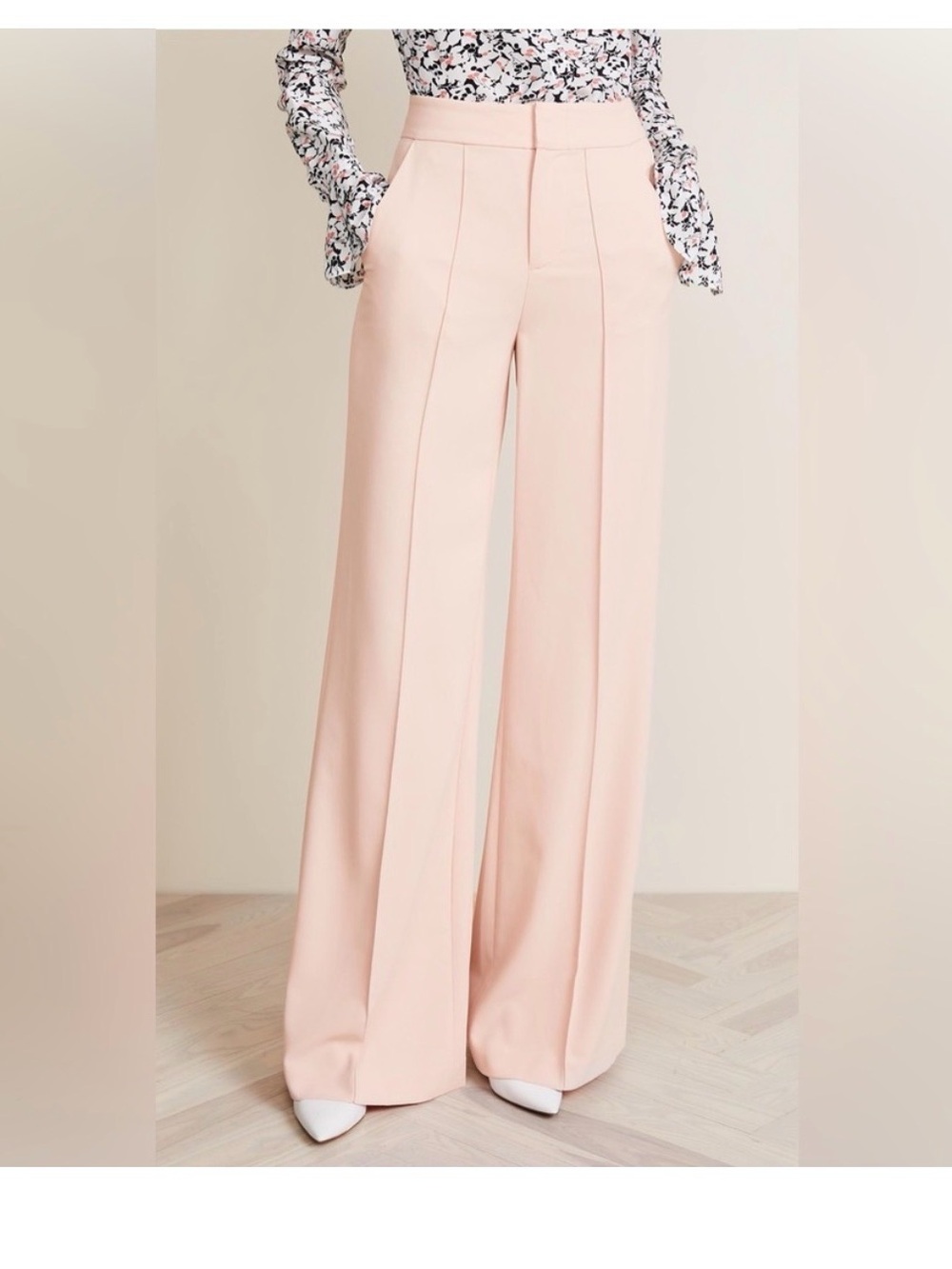 Alice + Olivia Blush High-Rise Wide-Leg Trousers